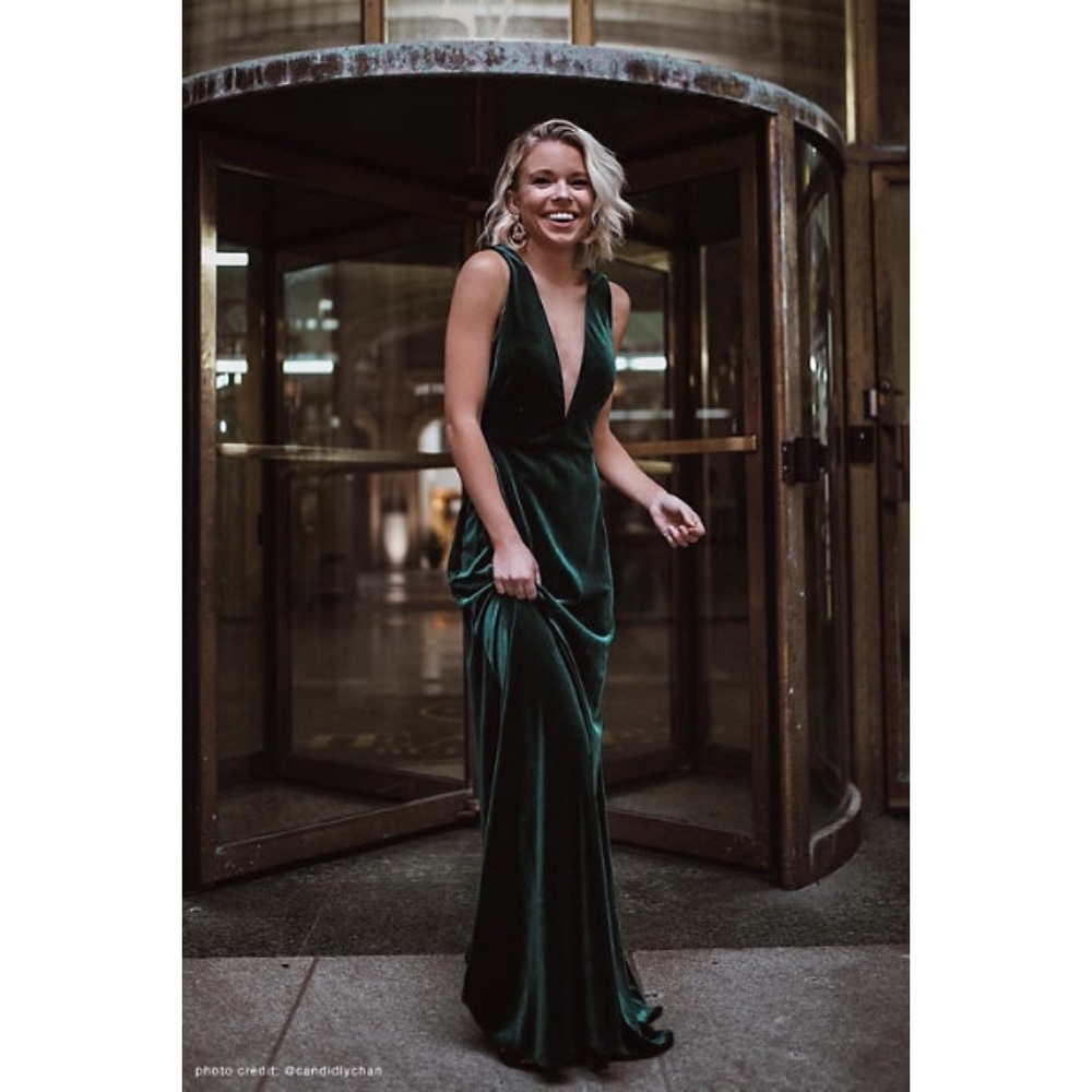 Anthropologie bhldn Jenny Yoo gown in Green Velvet